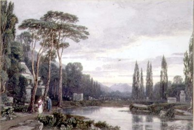 Kveld: en kirkegård (wc) av Francis Oliver Finch