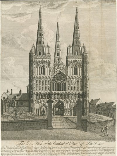 Lichfield Cathedral - West Front: gravering, og [1700-tallet] (trykk) av Francis Perry