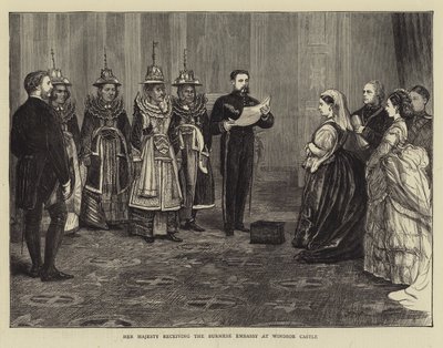 Hennes Majestet tar imot den burmesiske ambassaden ved Windsor Castle av Francis S. Walker
