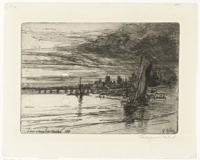 Bro over Themsen Battersea Bridge av Francis Seymour Haden (Sir) (signed by artist)