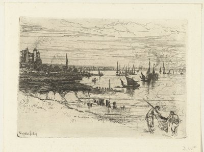 Inn på Themsen The Inn, Purfleet av Francis Seymour Haden (Sir) (signed by artist)