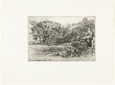 Landskap med en flokk med dyr flokken Werrington (tittel på objekt) av Francis Seymour Haden (Sir) (signed by artist)