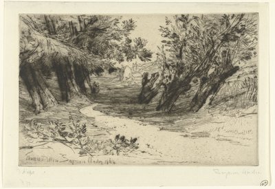 Pad langs vannet De elskendes vandring Thames Ditton (tittel på objekt) av Francis Seymour Haden (Sir) (signed by artist)