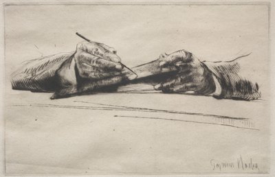 Drypointing på hendene av Francis Seymour Haden