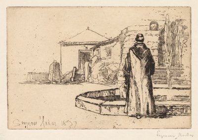 Munk ved en fontene, 1877. av Francis Seymour Haden