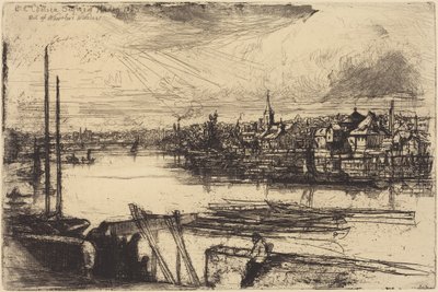 Gamle Chelsea, fra Whistlers vindu (Battersea Reach) av Francis Seymour Haden