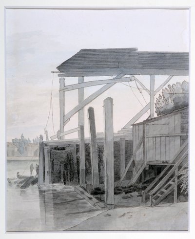 A Wharf, ca. 1800 (penn og blekk med akvarell på papir) av Francis Towne