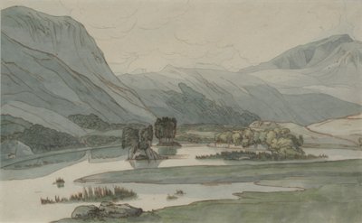 Rydal Water with the Grasmere Hills, 1786 (blyant med penn og blekk og wc på papir) av Francis Towne