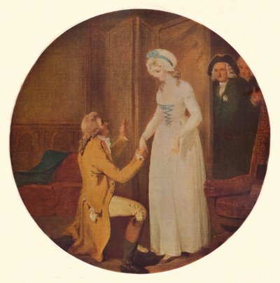 Young Marlow and Miss Hardcastle: A Scene from She Stoops to Conquer av Oliver Goldsmith Act V, Sc av Francis Wheatley