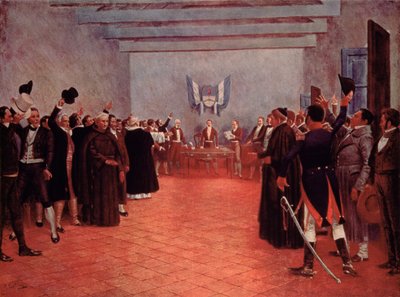 Kongressen i Tucuman, Argentinas uavhengighetserklæring fra Spania i 1816 (farge litho) av Francisco (after) Fortuny