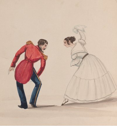 En peruansk mann og kvinne som danser Zamacueca, fra en gruppe tegninger som viser..., ca. 1848. av Francisco