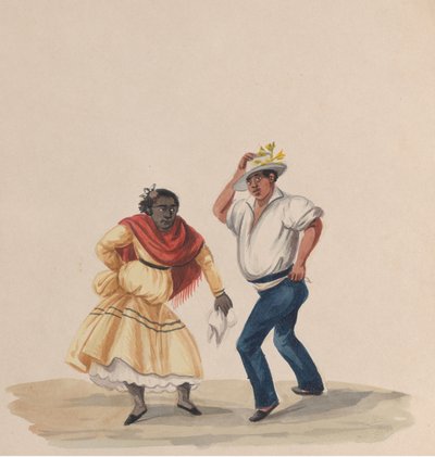 En mann og en kvinne som danser, fra en gruppe tegninger som viser peruansk kostyme, 1848. av Francisco