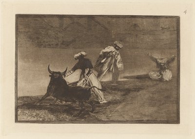 Capean otro encerrado (They Play Another with the Cape in the Enclosure), Plate 4 fra La tauromaquia av Francisco de Goya