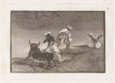 Capean otro encerrado (They Play Another with the Cape in the Enclosure), Plate 4 fra La tauromaquia av Francisco de Goya
