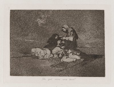 Av hva? serverer en kopp? (Hva er bruken av en kopp?), Plate 59 fra The Disasters of War av Francisco de Goya
