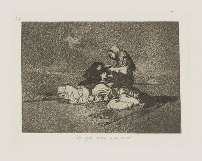 Av hva? serverer en kopp? (Hva er bruken av en kopp?), pl. 59 fra serien The Disasters of War av Francisco de Goya