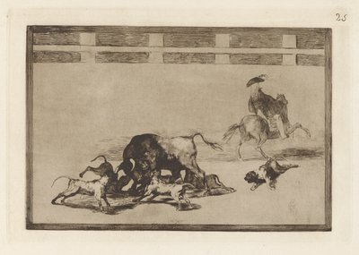 Echan perros al toro (They Loose Dogs on the Bull), Plate 25 fra La tauromaquia av Francisco de Goya