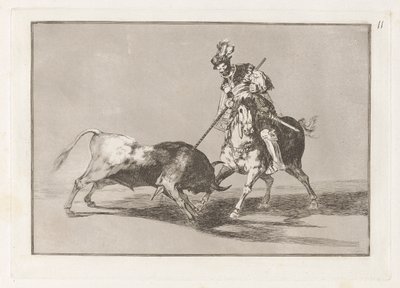 El Cid Campeador lanceando otro toro (The Cid Campeador Spearing Another Bull), plate 11 fra La tauromaquia av Francisco de Goya