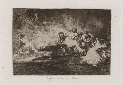 They Escape Through the Flames, Plate 41 fra The Disasters of War av Francisco de Goya