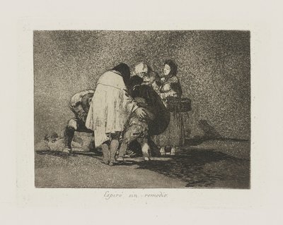 Espir? synd remedie. (Det var ingenting å gjøre og han døde.), pl. 53 fra serien Los desastres de la guerra (The Disasters of War) av Francisco de Goya