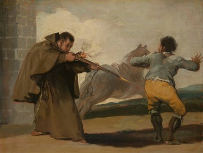 Friar Pedro skyter El Maragato mens hesten hans stikker av, ca. 1806. av Francisco de Goya