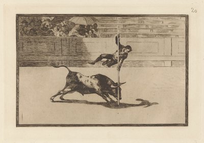 Letthet og frekkhet til Juanito Apinani i [ringen] i Madrid, Plate 20 fra La Tauromaquia av Francisco de Goya