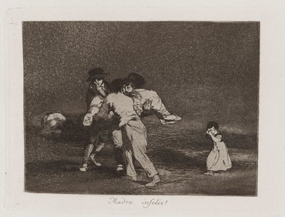 ulykkelig mor! (Unhappy Mother!), Plate 50 fra The Disasters of War av Francisco de Goya