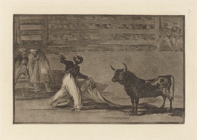 Opprinnelsen til harpuner? banderillas (Harpunernes opprinnelse eller Banderillas), tallerken 7 fra La tauromaquia av Francisco de Goya