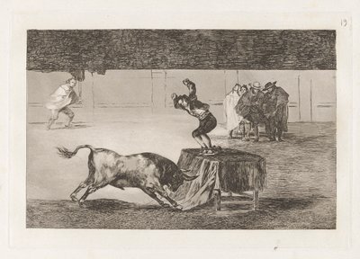 Nok en galskap av ham på samme torg (Another Madness of his in the Same Ring), Plate 19 fra La tauromaquia av Francisco de Goya