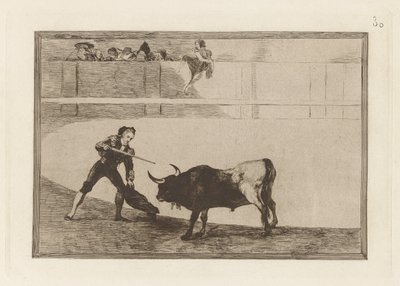 Pedro Rosemary? til stående okse (Pedro Romero Killing the Halted Bull), Plate 30 fra The Bull Machinery av Francisco de Goya