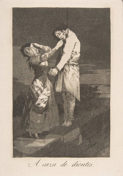 Plate 12 fra Los Caprichos: Ut på jakt etter tenner A caza des dientes., 1799. av Francisco de Goya