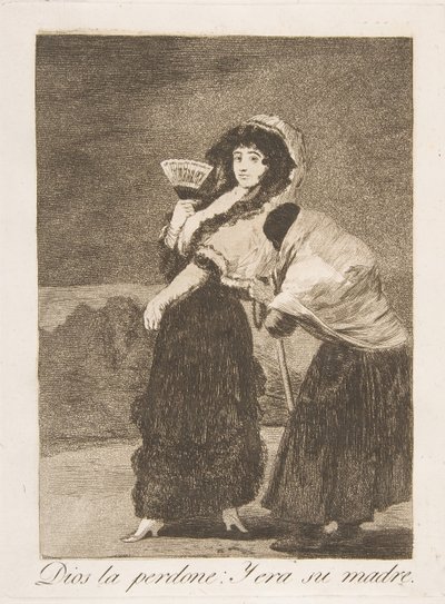 Plate 16 fra Los Caprichos: For himmelens skyld: og det var hennes mor Dios la Perdone: Y..., 1799. av Francisco de Goya