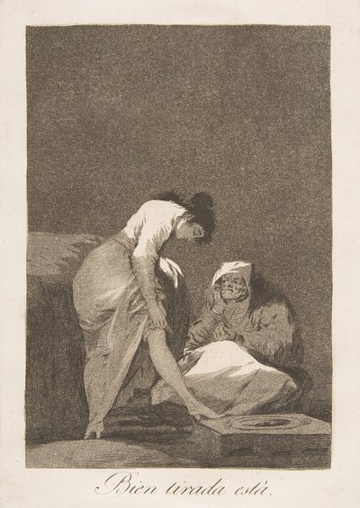 Plate 17 fra Los Caprichos: Det er pent strukket Bien tirada está., 1799. av Francisco de Goya