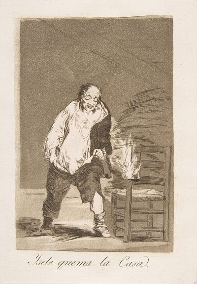Plate 18 fra 'Los Caprichos': Og huset hans står i brann Ysele quema la Casa., 1799. av Francisco de Goya