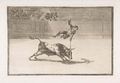 Plate 20 fra Tauromaquia: Smidigheten og frekkheten til Juanito Apiñani i [ringen] ..., 1816. av Francisco de Goya