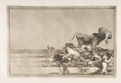 Plate 21 fra Tauromaquia: Forferdelige hendelser i de første radene av ringen i Madrid a..., 1816. av Francisco de Goya