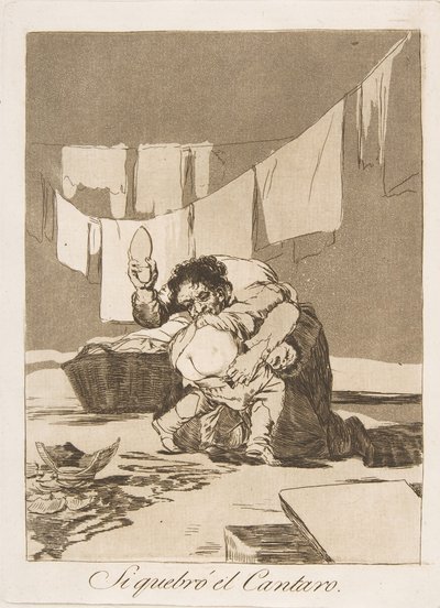 Plate 25 fra Los Caprichos: Hvis han brøt potten Si quebró el Cantaro., 1799. av Francisco de Goya