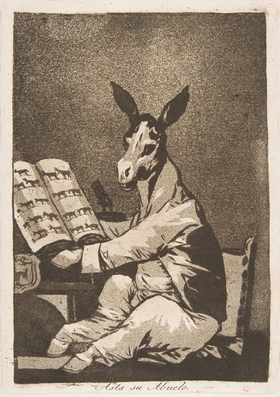 Plate 39 fra Los Caprichos: Og det samme var hans bestefar. Asta su Abuelo., 1799. av Francisco de Goya
