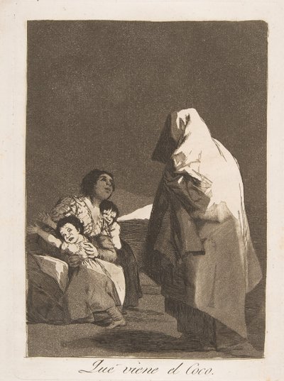 Plate 3 fra Los Caprichos: Her kommer bogey-mannen Que som kommer el Coco., 1799. av Francisco de Goya