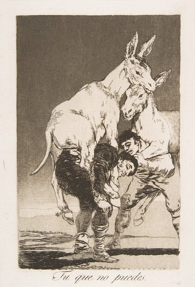 Plate 42 fra Los Caprichos: Thou who canst not Tu que no puede., 1799. av Francisco de Goya