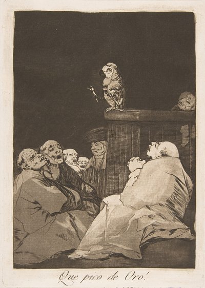 Tallerken 53 fra Los Caprichos: For et gyllent nebb! Que pico de Oro!, 1799. av Francisco de Goya