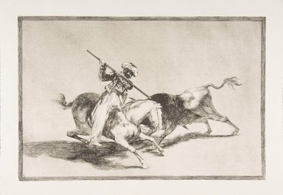 Plate 5 fra The Tauromaquia: Den livlige Moor Gazul er den første som spydde okser, 1816. av Francisco de Goya