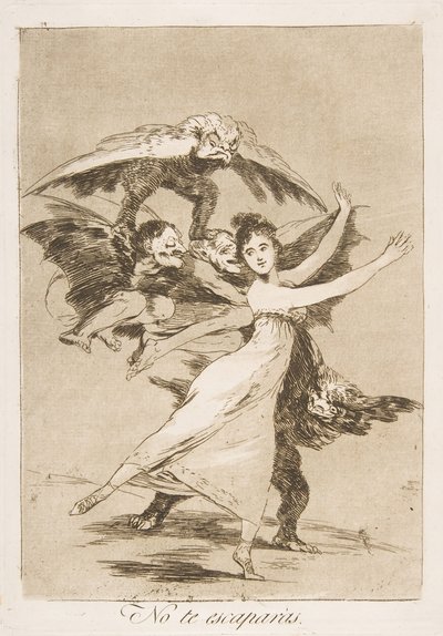 Plate 72, fra Los Caprichos: You will not escape No te escaparàs., 1799. av Francisco de Goya