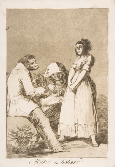 Plate 73 fra Los Caprichos: Det er bedre å være lat Mejor es holgar., 1799. av Francisco de Goya