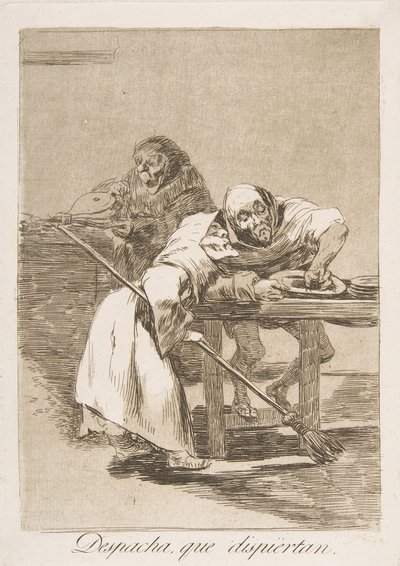 Plate 78 fra Los Caprichos: Vær rask, de våkner Despacha, que dispiertan., 1799. av Francisco de Goya