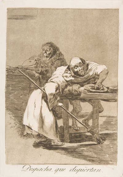 Plate 78 fra Los Caprichos: Vær rask, de våkner Despacha, que dispiértan., 1799. av Francisco de Goya