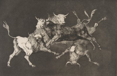 Plate D fra Disparates: Fools-or Little Bulls - fo..., ca. 1816-23 utgitt før 1877. av Francisco de Goya