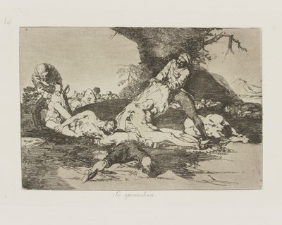 Se aprovechan. (De gjør bruk av dem.), pl. 16 fra serien Los desastres de la guerra (The Disasters of War) av Francisco de Goya