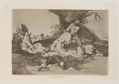 Se aprovechan (De gjør bruk av dem), pl. 16 fra serien Los desastres de la guerra (The Disasters of War) av Francisco de Goya