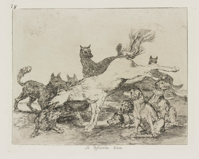 Han forsvarer seg godt. (Han forsvarer seg godt.), pl. 78 fra serien The Disasters of War av Francisco de Goya